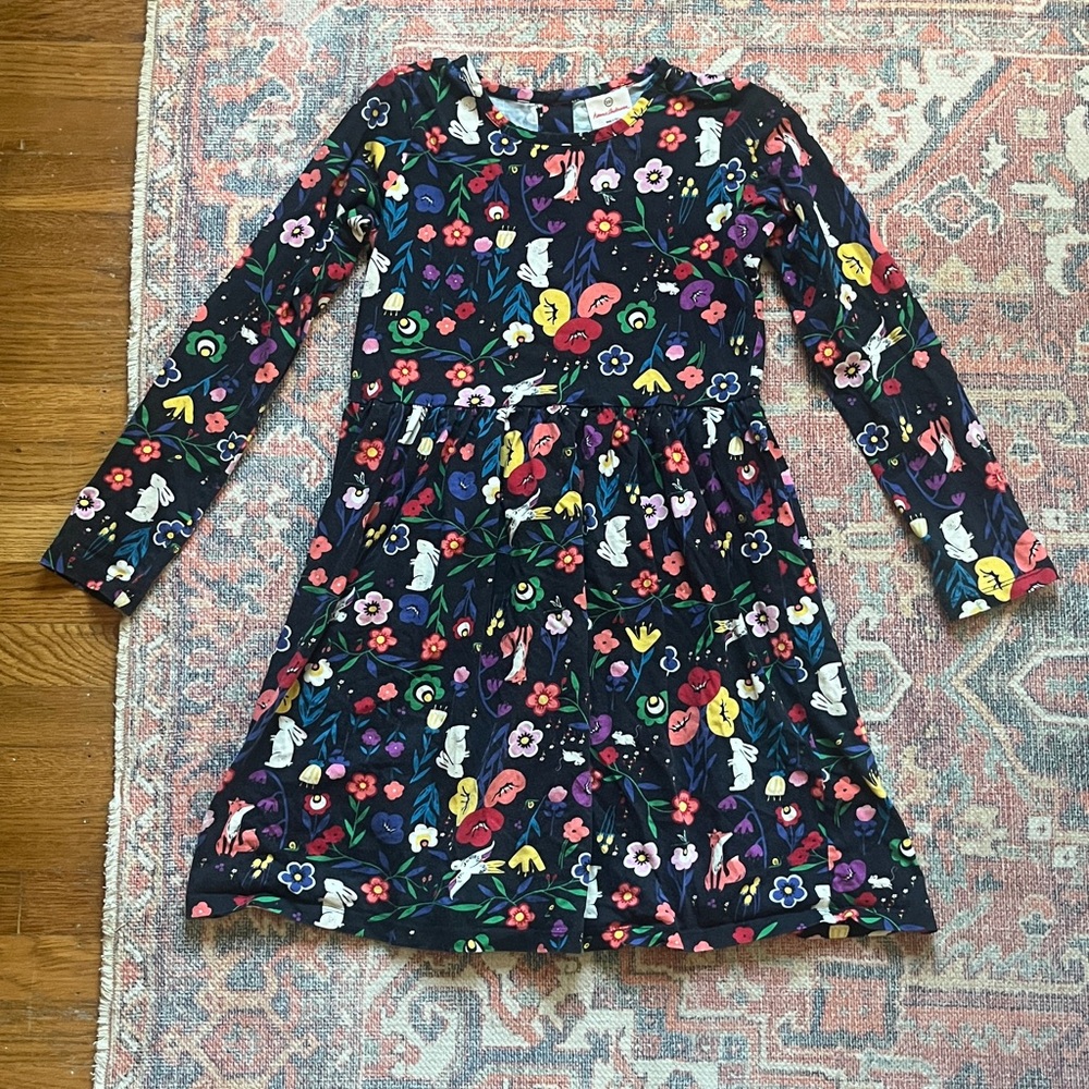 Hanna Andersson woodland creature long sleeve 100% cotton dress EUC